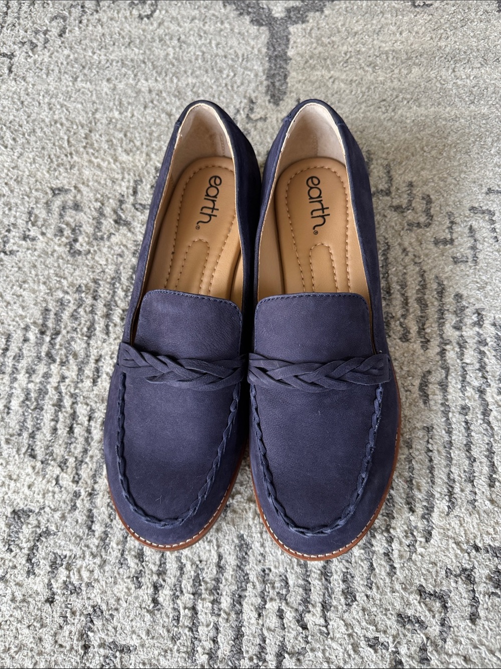Earth Navy Suede Braided Vamp Loafers